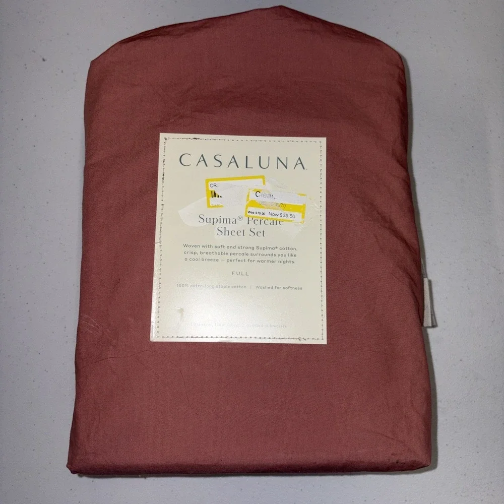 Casaluna Supima Percale Sheet Set Full Size Modern Rose 250 Thread Count